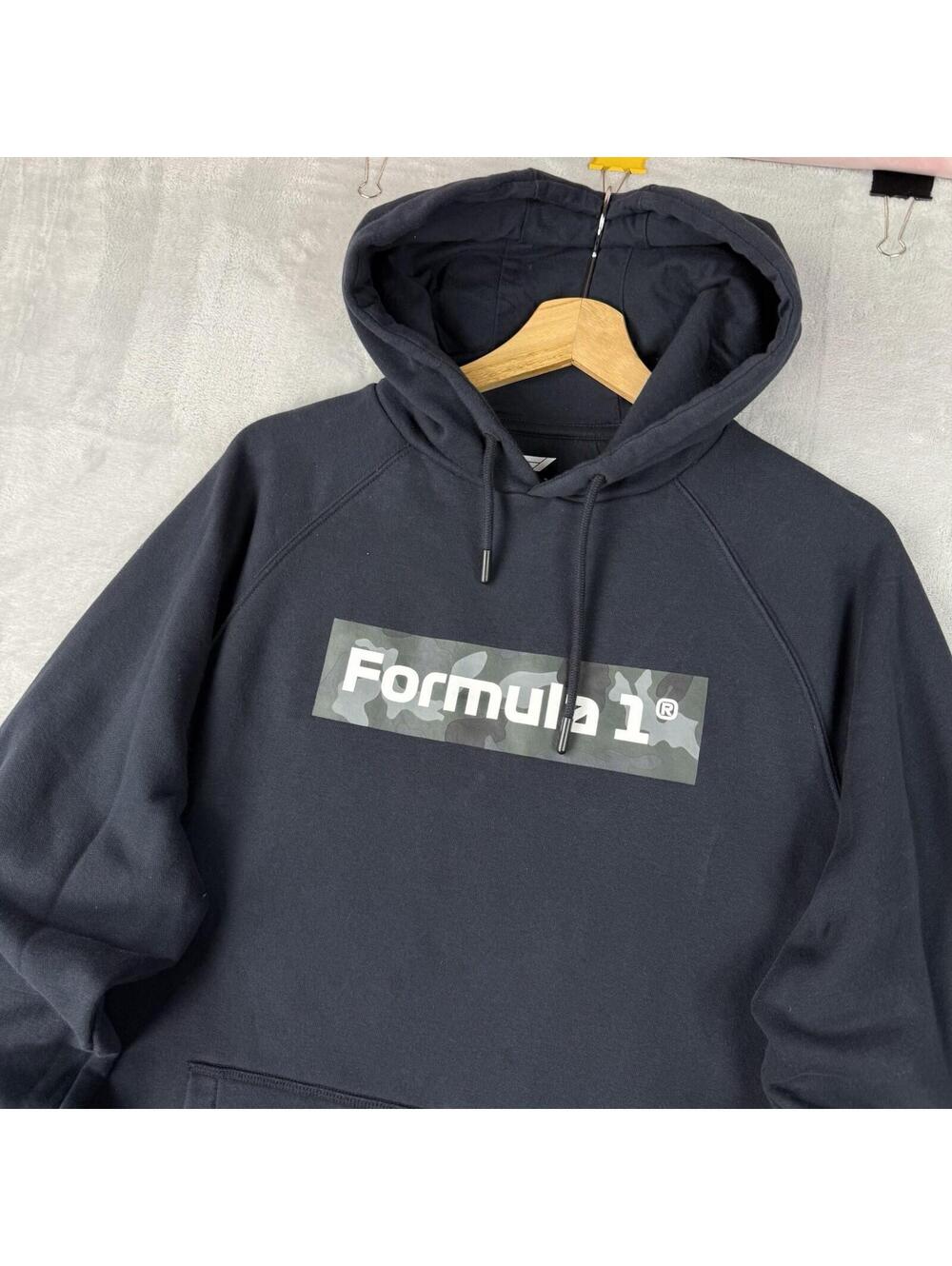 Formula 1 Hoodie Black F1 Logo Camo Print Pullover Men XL Streetwear Racing Auto